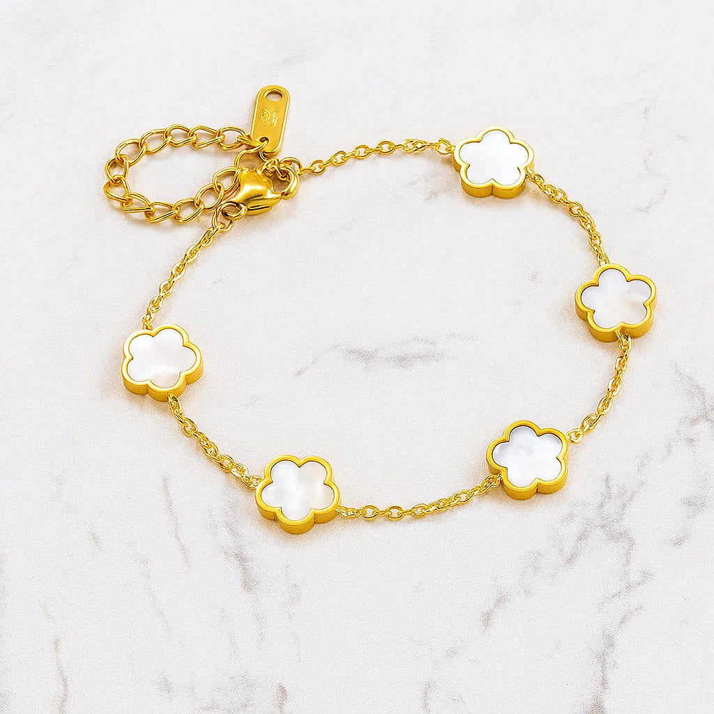 Gold White Petal Bracelet