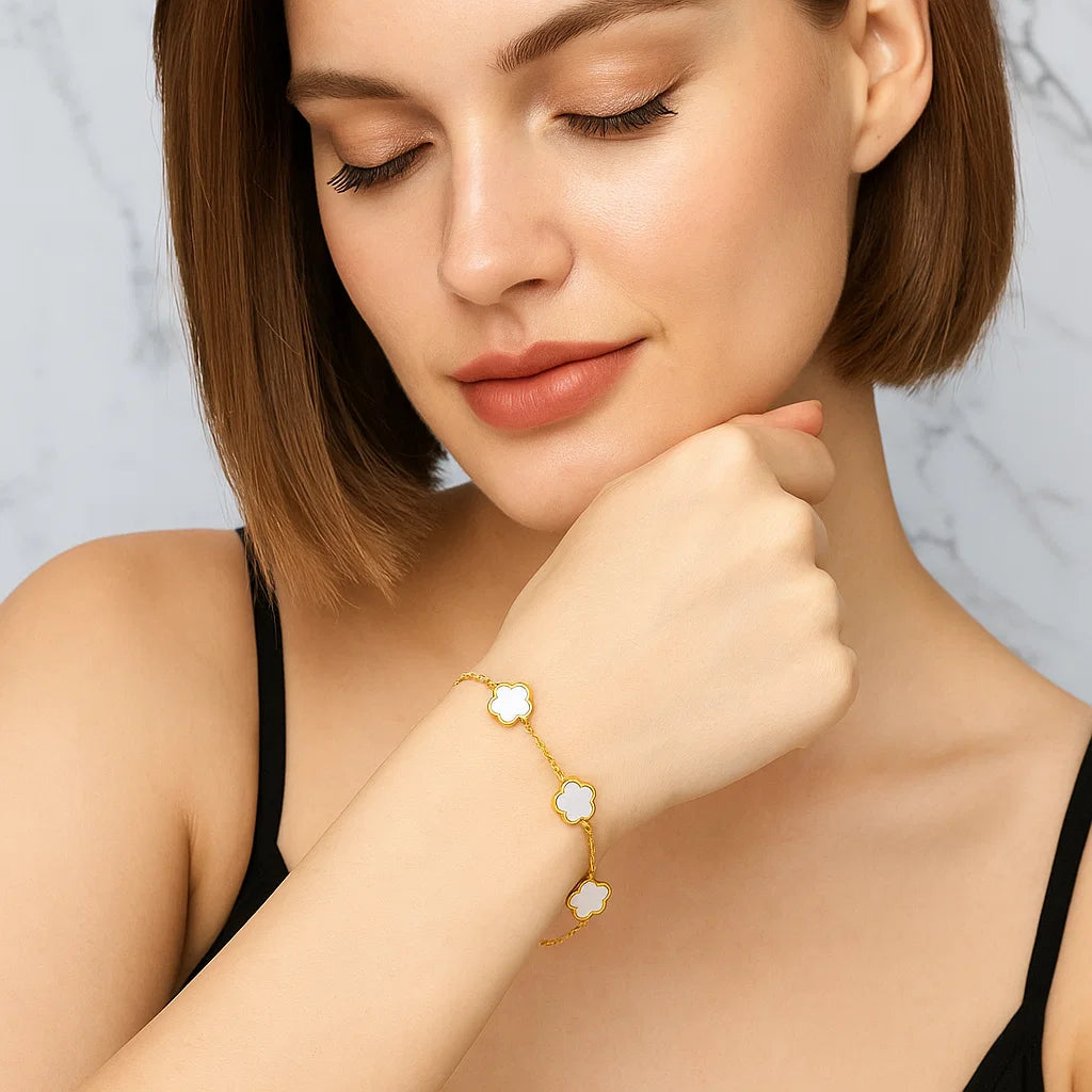 Gold White Petal Bracelet